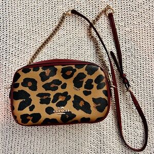 Coach | Cheetah Print + Red Leather | Chain Cross Body Bag